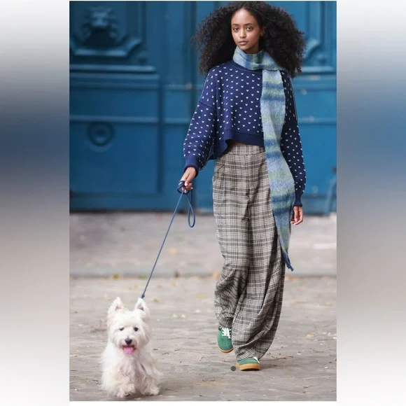 Free People NWT Easy Street Patterned Crop Size Large in Navy Combo - Picture 3 of 12